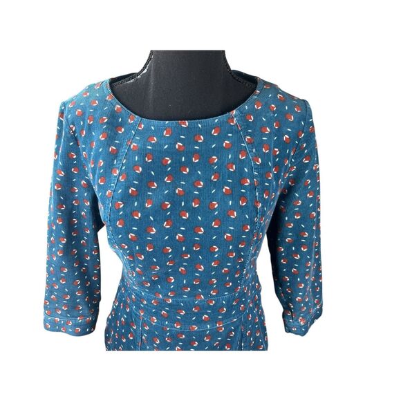 Boden Women 8P Corduroy blue Acorn Shift Dress 3/4 Sleeve career casual - Picture 3 of 9
